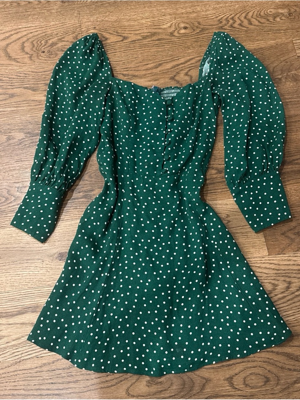 Reformation Emerald Green Polka Dot Puff Sleeve Mini Dress